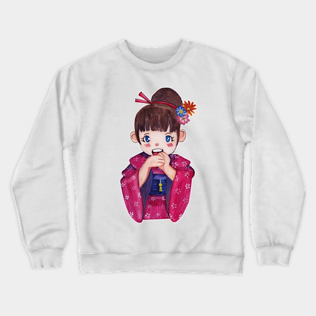 Watercolor - Japanese traditional girl Crewneck Sweatshirt by Karoのkyuuto